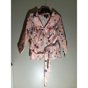 Alex Evenings Organza V Neck 3/4‎ Sleeve Floral Blouse Size L